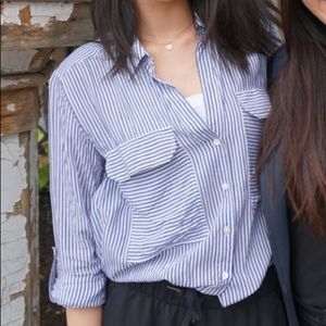 ZARA RELAXED NAVY PINSTRIPED BUTTON UP